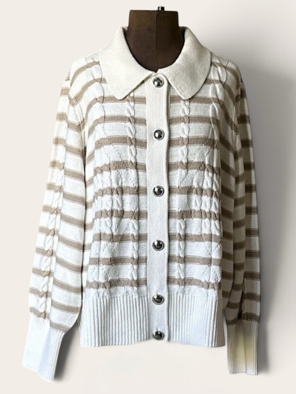 Talbots Cotton Blend Button Up Cardigan Sweater Cable Knit Size 3X Old Money